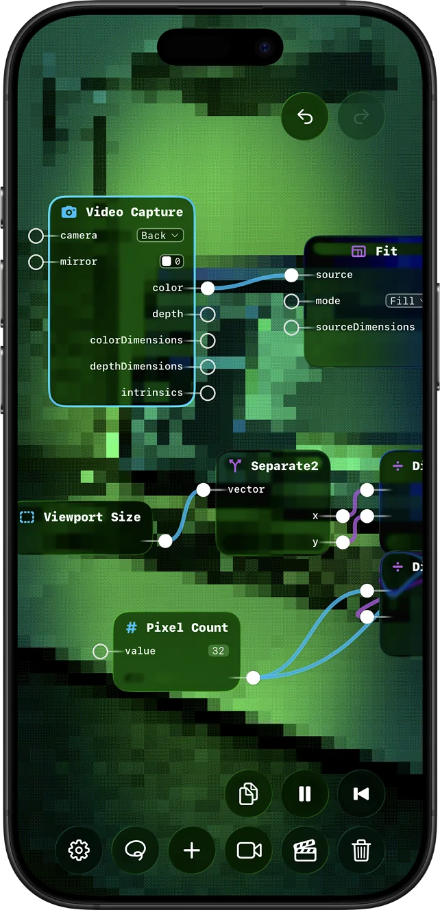 Tall mobile screenshot of a GlassVFX visual graph.