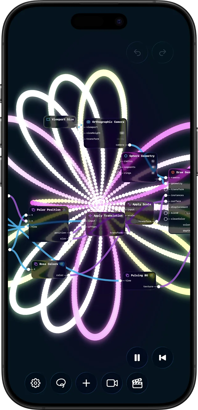 Mobile GlassVFX interface showing live node controls.