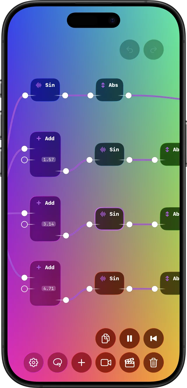 Mobile GlassVFX screenshot with a colorful live visual.