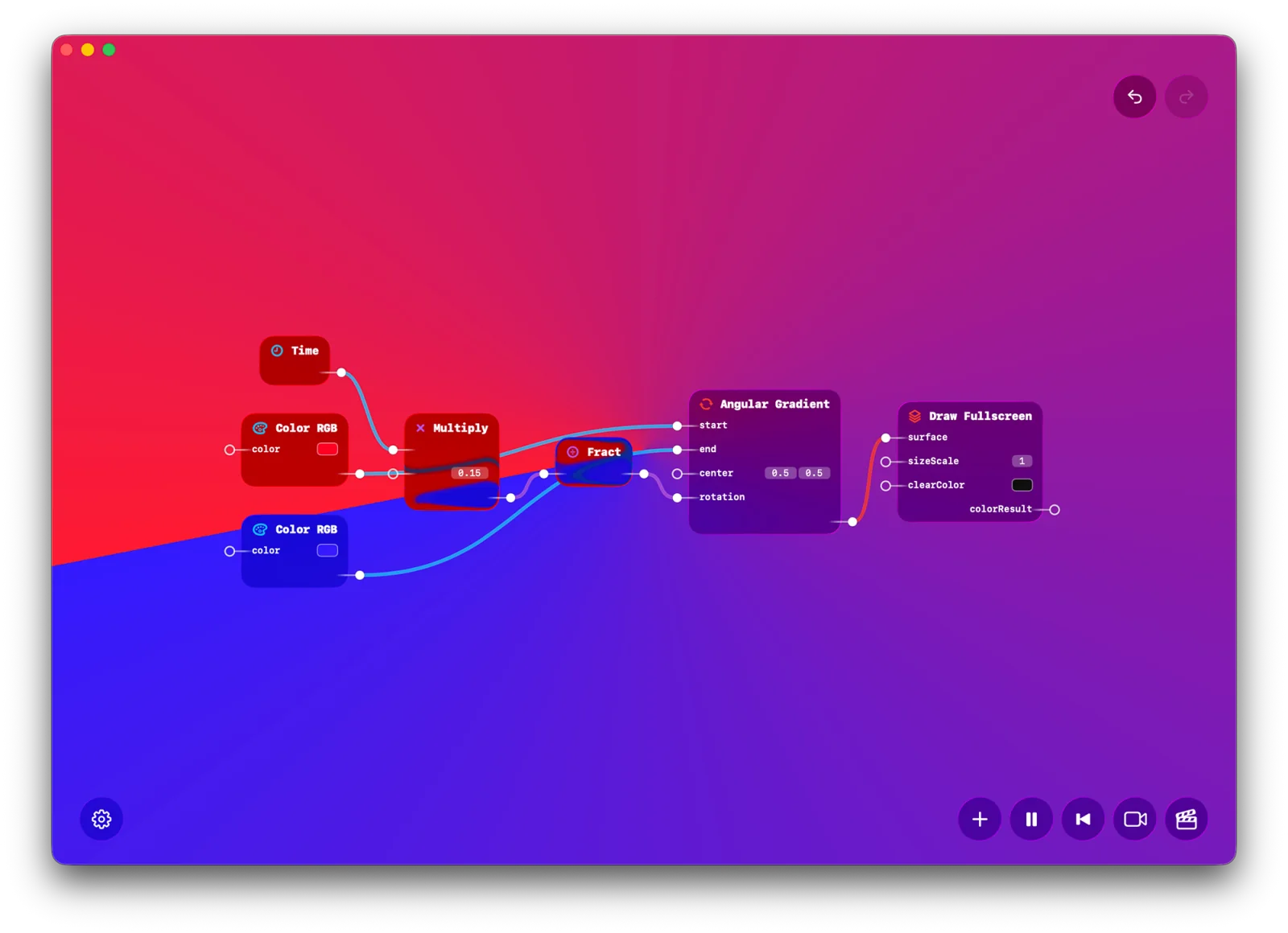 Desktop GlassVFX graph laid over a realtime rendered scene.