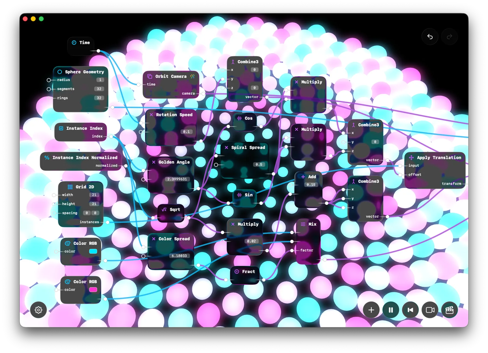 GlassVFX graph with colorful abstract output.
